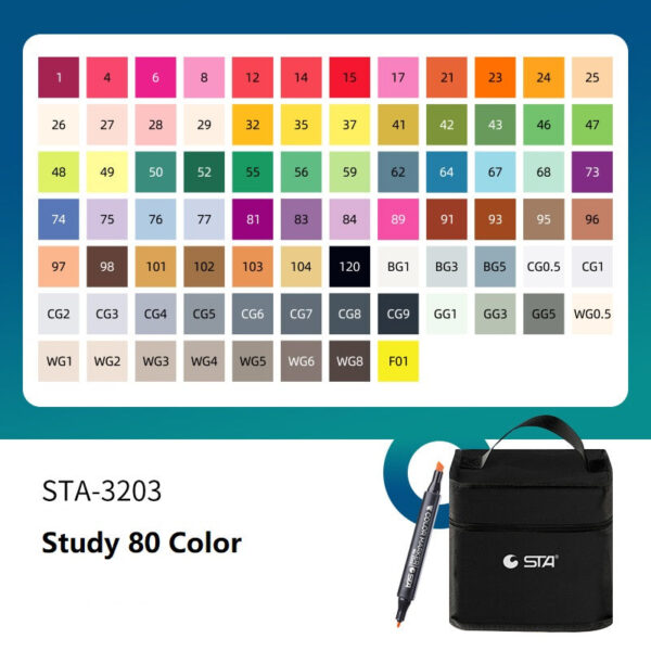 SAT 3203 Alcohol Art Markers 80 Color Dual Tip for Drawing Sketching