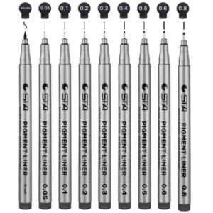 STA 9 Fineliner Black Ink for Art Technical Drawing Writing Engineering Sketching Architecture Manga