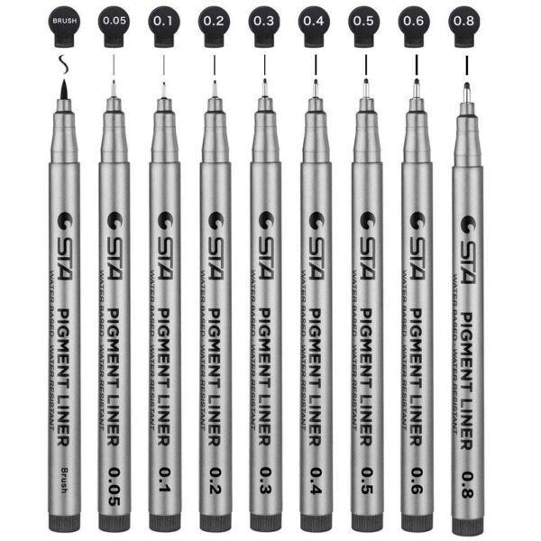 STA 9 Fineliner Black Ink for Art Technical Drawing Writing Engineering Sketching Architecture Manga