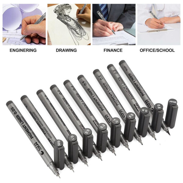 STA 9 Fineliner Black Ink for Art Technical Drawing Writing Engineering Sketching Architecture Manga
