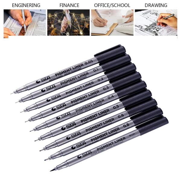 STA 9 Fineliner Black Ink for Art Technical Drawing Writing Engineering Sketching Architecture Manga