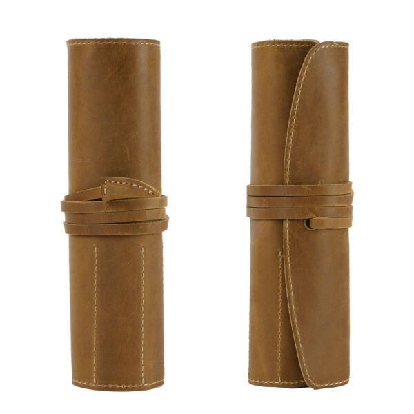 Roll-Up Leather Wrap Pen Pouch with 5 Slots