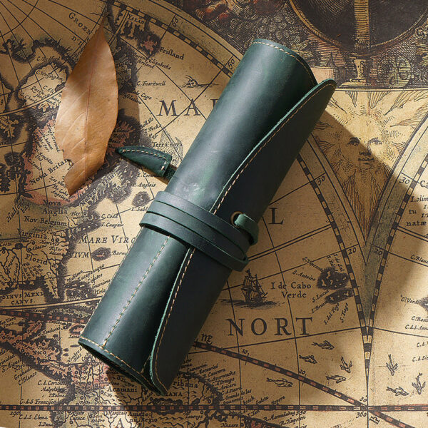 Roll-Up Leather Wrap Pen Pouch with 5 Slots
