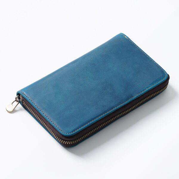 Leather Zippered Pen Organizer Case with 5 Slots and Net Holder