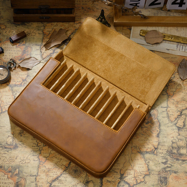 Leather Pen Case Storage with 12 Slots