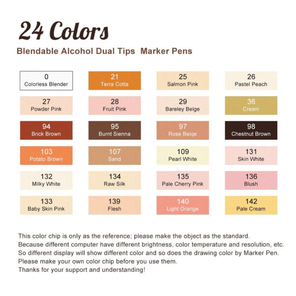 TOUCHNEW 24 Colors Skin Tone Art Alcohol Markers