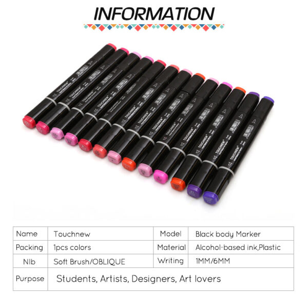 TOUCHNEW 60 Color Dual Tips Alcohol Based Brush Art Markers