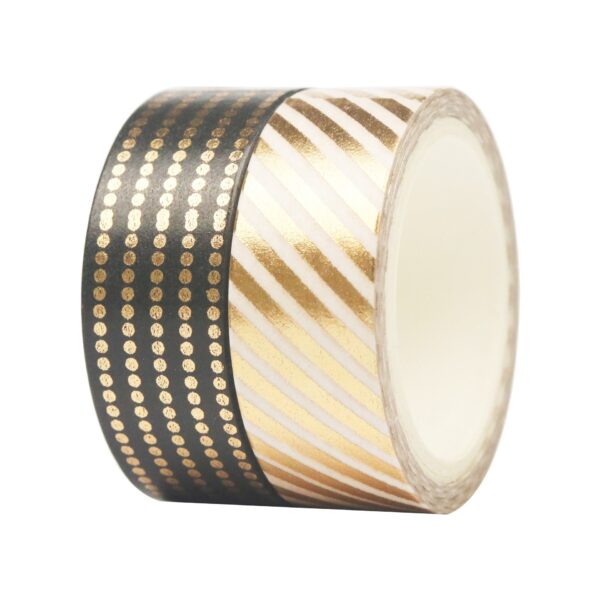 10 Rolls Black Gold Foil Print Washi Tape Set 15mm x 5m
