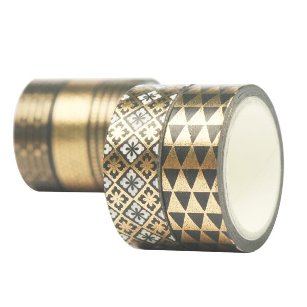 10 Rolls Black Gold Foil Print Washi Tape Set 15mm x 5m