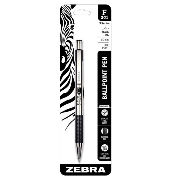 Zebra Pen F-301 Compact Ballpoint Stainless Steel Retractable Pen 0.7mm